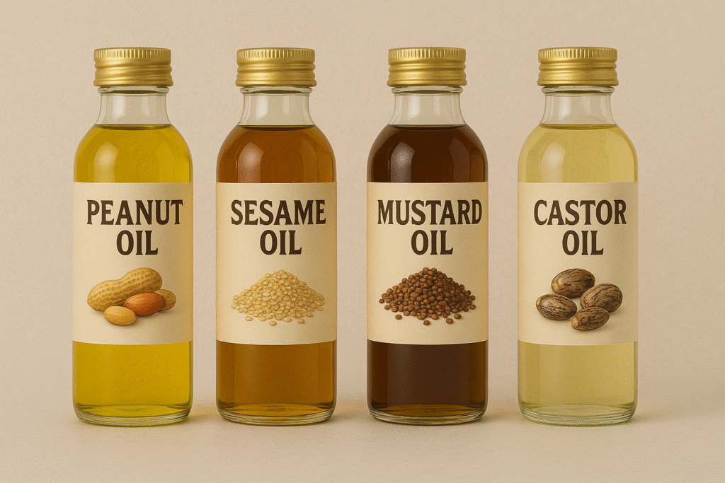 OIL - PEANUT OIL , SESAME OIL, MUSTARD OIL, CASTOR OIL Blended Spices